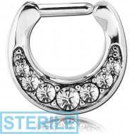 STERILE SURGICAL STEEL ROUND JEWELLED HINGED SEPTUM CLICKER PIERCING