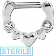 STERILE SURGICAL STEEL JEWELLED HINGED SEPTUM CLICKER - HEART