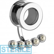 STERILE STAINLESS STEEL THREADED TUNNEL WITH SURGICAL STEEL TOP WITH SYNTHETIC PEARL PIERCING
