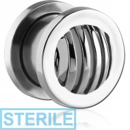 STERILE STAINLESS STEEL THREADED TUNNEL WITH SURGICAL STEEL TOP - STRIPES DOME