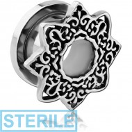 STERILE STAINLESS STEEL THREADED TUNNEL WITH SURGICAL STEEL TOP - STAR FILIGREE