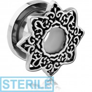 STERILE STAINLESS STEEL THREADED TUNNEL WITH SURGICAL STEEL TOP - STAR FILIGREE PIERCING