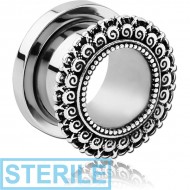STERILE STAINLESS STEEL THREADED TUNNEL WITH SURGICAL STEEL TOP - FLOWER FILIGREE PIERCING