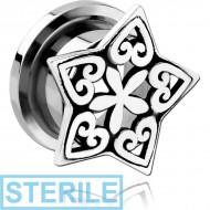 STERILE STAINLESS STEEL THREADED TUNNEL WITH SURGICAL STEEL TOP - STAR FILIGREE