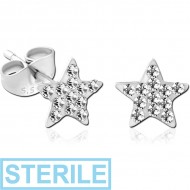 STERILE SURGICAL STEEL VALUE JEWELLED STAR EAR STUDS PAIR