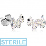STERILE SURGICAL STEEL VALUE JEWELLED DOG EAR STUDS PAIR