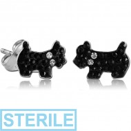 STERILE SURGICAL STEEL VALUE JEWELLED DOG EAR STUDS PAIR
