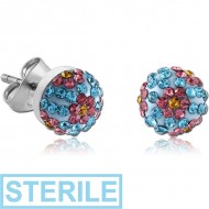 STERILE SURGICAL STEEL VALUE JEWELLED ROUND EAR STUDS PAIR PIERCING