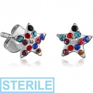 STERILE SURGICAL STEEL VALUE JEWELLED STAR EAR STUDS PAIR