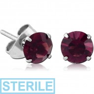 SURGICAL STEEL ROUND PRONG SET JEWELLED EAR STUDS PAIR