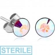 STERILE SURGICAL STEEL JEWELLED CUP EAR STUDS PAIR PIERCING