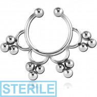 STERILE SURGICAL STEEL FAKE SEPTUM RING - 12 BALLS