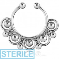 STERILE SURGICAL STEEL FAKE SEPTUM RING - 17 BALLS