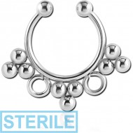 STERILE SURGICAL STEEL FAKE SEPTUM RING - 9 BALLS AND 2 RINGS