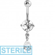 STERILE STERLING SILVER 925 JEWELLED NAVEL BANANA WITH CHARM