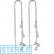 STERILE STERLING SILVER 925 CHAIN EARRINGS PAIR - LEAVES PIERCING