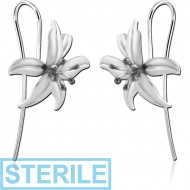 STERILE STERLING SILVER 925 EARRINGS PAIR - FLOWER PIERCING