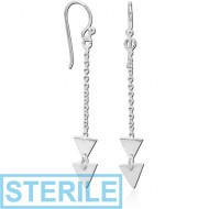 STERILE STERLING SILVER 925 CHAIN EARRINGS PAIR PIERCING