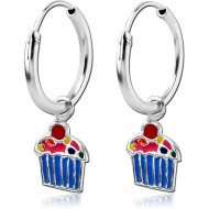 STERILE STERLING SILVER 925 HOOP EARRING WITH ENAMEL - CUPCAKE