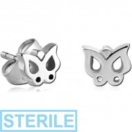 STERILE STERLING SILVER 925 EAR STUDS PAIR - BUTTERFLY PIERCING