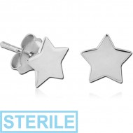 STERILE STERLING SILVER 925 EAR STUDS PAIR - 2D STAR