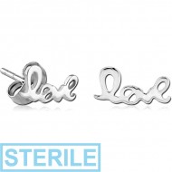 STERILE STERLING SILVER 925 EAR STUDS PAIR - LOVE