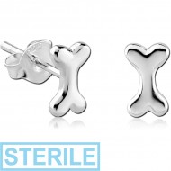 STERILE STERLING SILVER 925 EAR STUDS PAIR - BONE