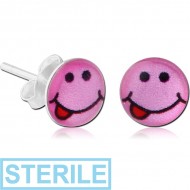 STERILE STERLING SILVER 925 EAR STUDS PAIR - CHEEKY FACE