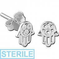 STERILE STERLING SILVER 925 EAR STUDS PAIR - HAMSA