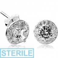STERILE STERLING SILVER 925 JEWELLED EAR STUDS PAIR - CIRCLE PIERCING