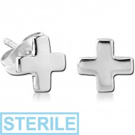 STERILE STERLING SILVER 925 EAR STUDS PAIR - CROSS PIERCING