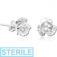 STERILE STERLING SILVER 925 MATT FINISH EAR STUDS PAIR - FLOWER PIERCING