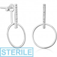STERILE STERLING SILVER 925 JEWELLED BACK EARRINGS WITH STUDS PAIR PIERCING