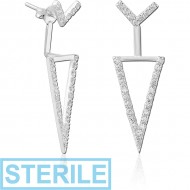 STERILE STERLING SILVER 925 JEWELLED BACK EARRINGS WITH STUDS PAIR PIERCING