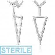 STERILE STERLING SILVER 925 JEWELLED BACK EARRINGS WITH STUDS PAIR