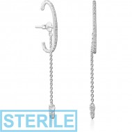 STERILE STERLING SILVER 925 JEWELLED BACK EARRINGS WITH STUDS PAIR PIERCING