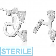 STERILE STERLING SILVER 925 JEWELLED BACK EARRINGS WITH STUDS PAIR PIERCING