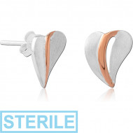 STERILE STERLING SILVER 925 TWO TONE EAR STUDS PAIR