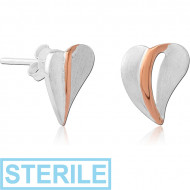 STERILE STERLING SILVER 925 TWO TONE EAR STUDS PAIR PIERCING