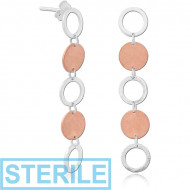 STERILE STERLING SILVER 925 TWO TONE EAR STUDS PAIR PIERCING