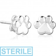 STERILE STERLING SILVER 925 EAR STUDS PAIR - PAW PIERCING