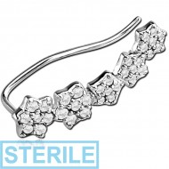 STERILE STERLING SILVER 925 JEWELLED EAR VINE - LEFT - STARS PIERCING