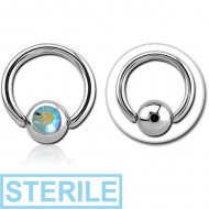 STERILE SURGICAL STEEL OPTIMA CRYSTAL JEWELLED SLAVE BALL WITH BALL CLOSURE RING PIERCING