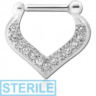 STERILE STERLING SILVER 925 JEWELLED HINGED SEPTUM CLICKER PIERCING