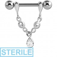 STERILE STERLING SILVER 925 JEWELLED CHAIN NIPPLE STIRRUP