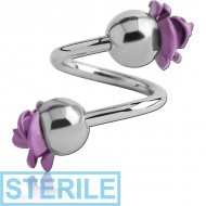 STERILE SURGICAL STEEL BODY SPIRAL WITH GLASS COATED FLOWERS PIERCING