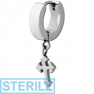 STERILE STAINLESS STEEL HUGGIES PAIR WITH DANGLING CROSS PIERCING