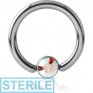 STERILE TITANIUM BALL CLOSURE RING WITH OPTIMA CRYSTAL JEWELLED DISC PIERCING