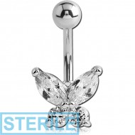 STERILE RHODIUM PLATED FASHION NAVEL BANANA WITH TITANIUM PIN AND BALL