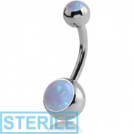 STERILE TITANIUM DOUBLE JEWELLED NAVEL BANANA WITH SYNTHETIC OPAL PIERCING